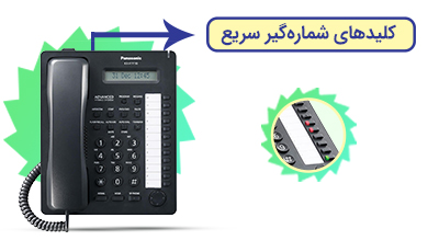 
<p>12 کلید شماره‌گیر سریع در سمت راست گوشی پاناسونیک 7730 دیده می‌شوند. هر کدام از این کلیدها، قابلیت ذخیره یک شماره داخلی، خط شهری یا حتی قابلیت‌های سانترال (از قبیل انتقال تماس) را دارند. در کنار هر کلید، یک چراغ کوچک LED قرار دارد که وضعیت آزاد یا مشغول بودن شماره‌ای که در آن ذخیره شده است را نشان می‌دهد. در صورتی که تعداد کلیدهای قابل برنامه‌ریزی این تلفن، کفاف نیاز شما را نمی‌دهند، می‌توانید با خریداری یک کنسول DSS ویژه، آن‌ها را افزایش دهید.</p>
